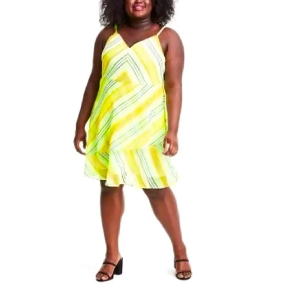 Christopher John Rogers x Target Yellow Stripe Slip Tiered Dress Size 14